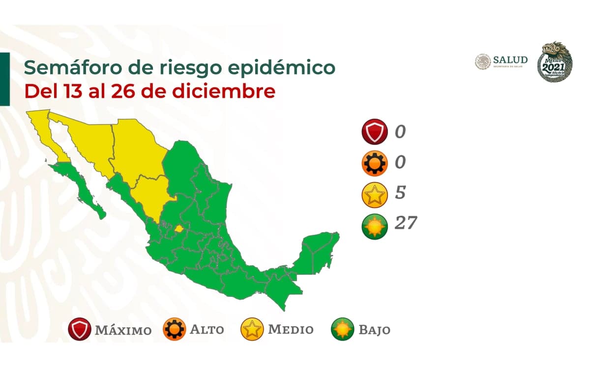 Semáforo COVID-19 en México: 27 estados estarán en color verde y cinco en amarillo