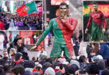 Develan estatua de Cristiano Ronaldo en Nueva York por su cumpleaños 40