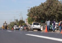 Continúan en Cajeme los trabajos de señalización y pintura vial en calles recién pavimentadas