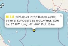 Sin daños tras sismo al suroeste de Guaymas