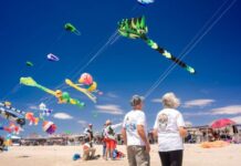 Viste Sky Fest de colores el cielo de Bahía de Kino con papalotes gigantes